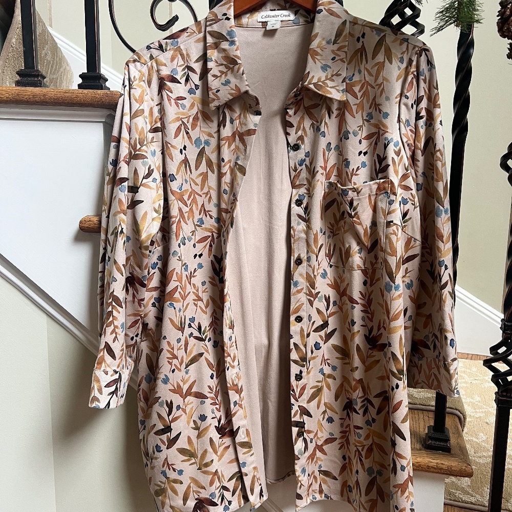 Coldwater Creek Button Up Leaf Print Velvety Shacked Women's Plus size 1X